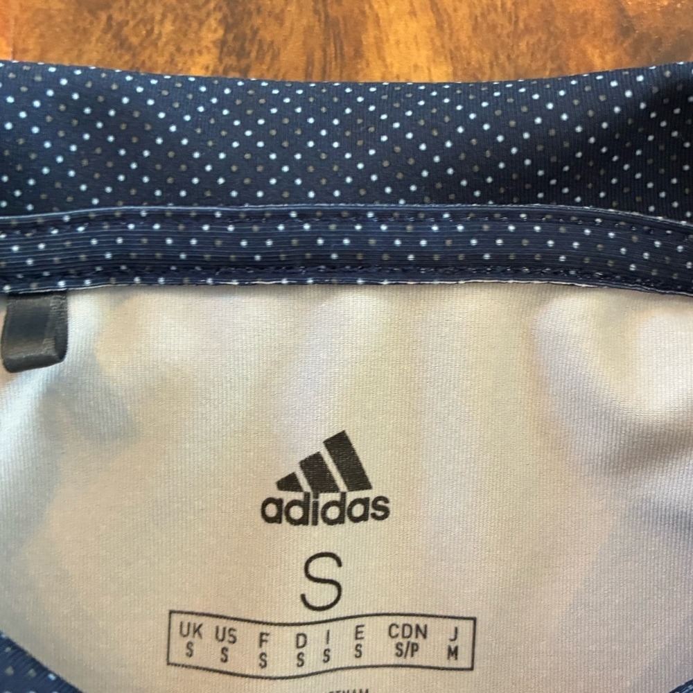 Adidas Mens Navy Blue Micro Dot Golf Polo Shirt Midland Roundtable Small - Picture 3 of 5